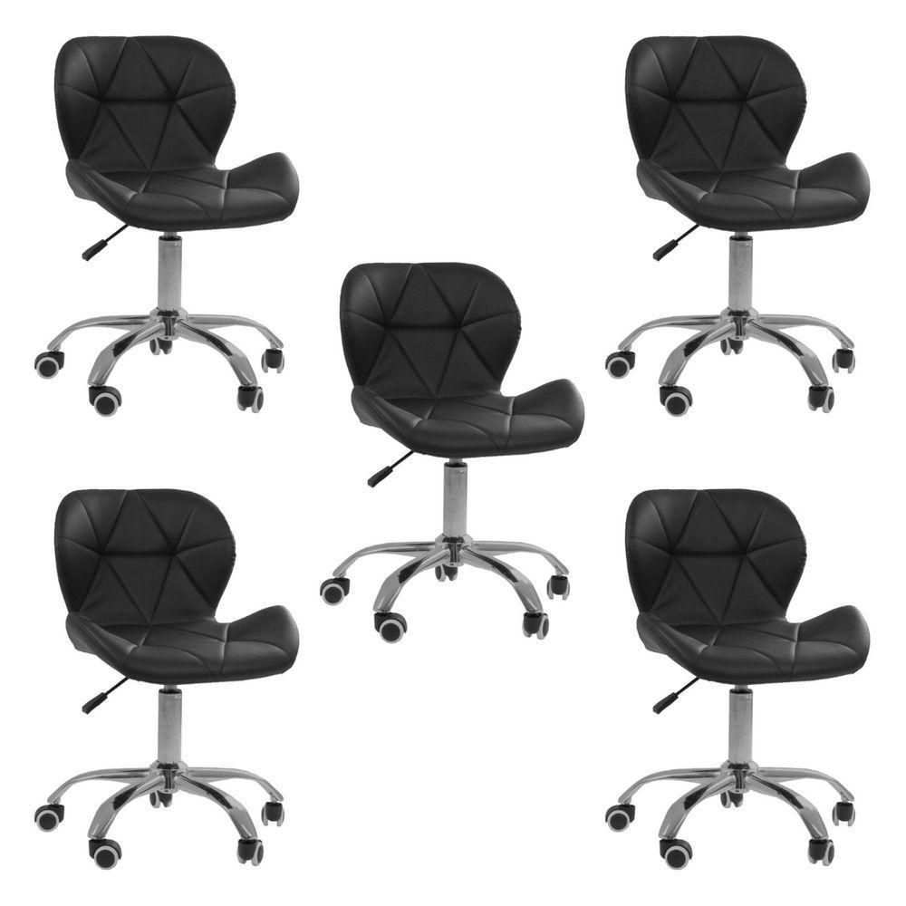 Kit 5 Cadeiras Office Eiffel Slim Com Base Giratória E Ajustável Preto - 1