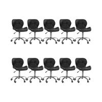 Kit 10 Cadeiras Office Eiffel Slim Com Base Giratória E Ajustável Preto - 1