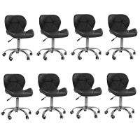 Kit 8 Cadeiras Office Eiffel Slim Com Base Giratória E Ajustável Preto - 1