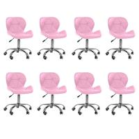 Kit 8 Cadeiras Office Eiffel Slim Com Base Giratória E Ajustável Rosa - 1