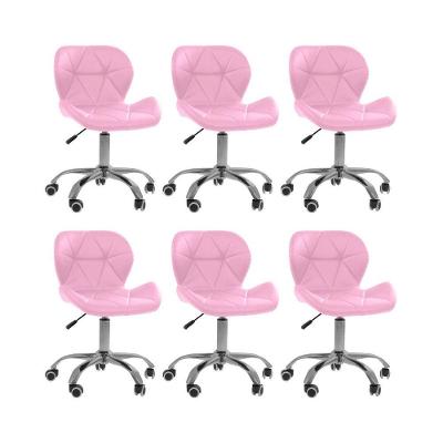 Kit 6 Cadeiras Office Eiffel Slim Com Base Giratória E Ajustável Rosa