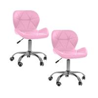Kit 2 Cadeiras Office Eiffel Slim Com Base Giratória E Ajustável Rosa - 1