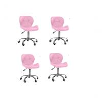 Kit 4 Cadeiras Office Eiffel Slim Com Base Giratória E Ajustável Rosa - 1