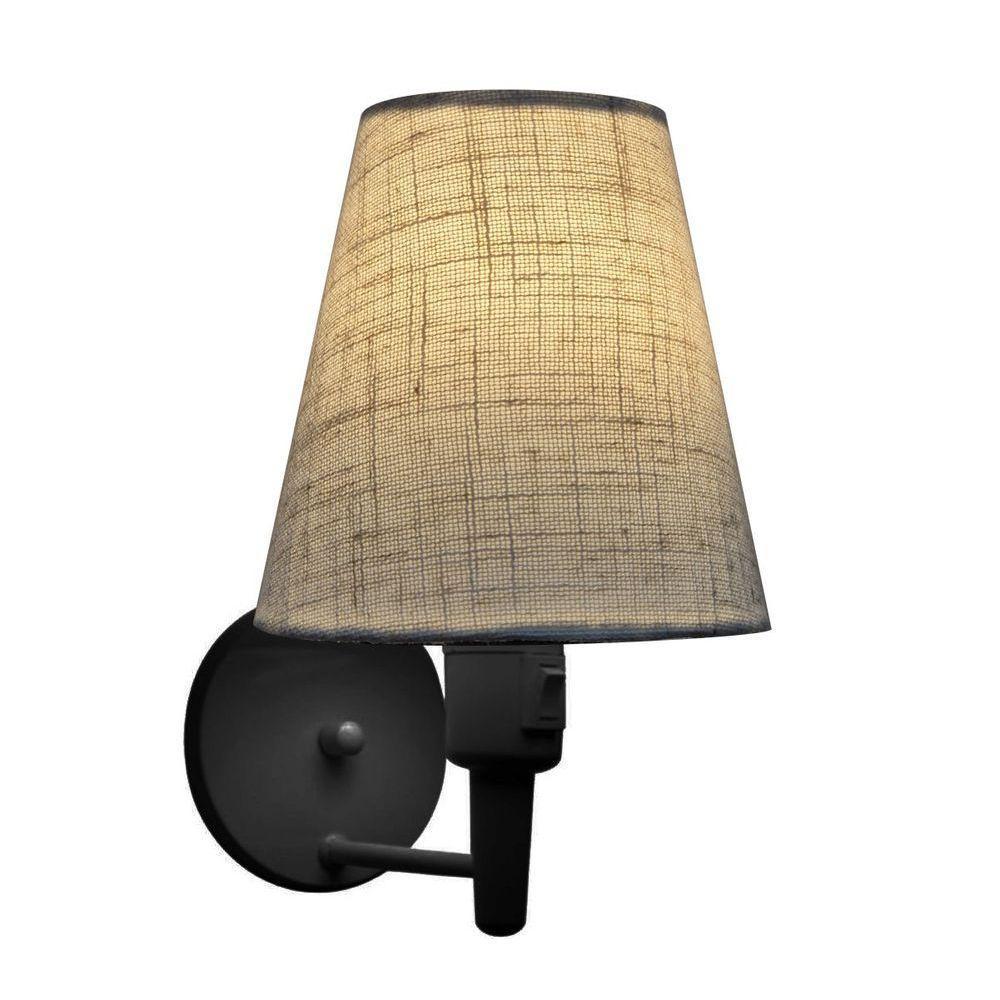 Kit-2 Arandela Cone Md-2013 Preto C- Inter Liga E Desl Cúpula Em Tecido Rustico Bege - Bivolt - 2