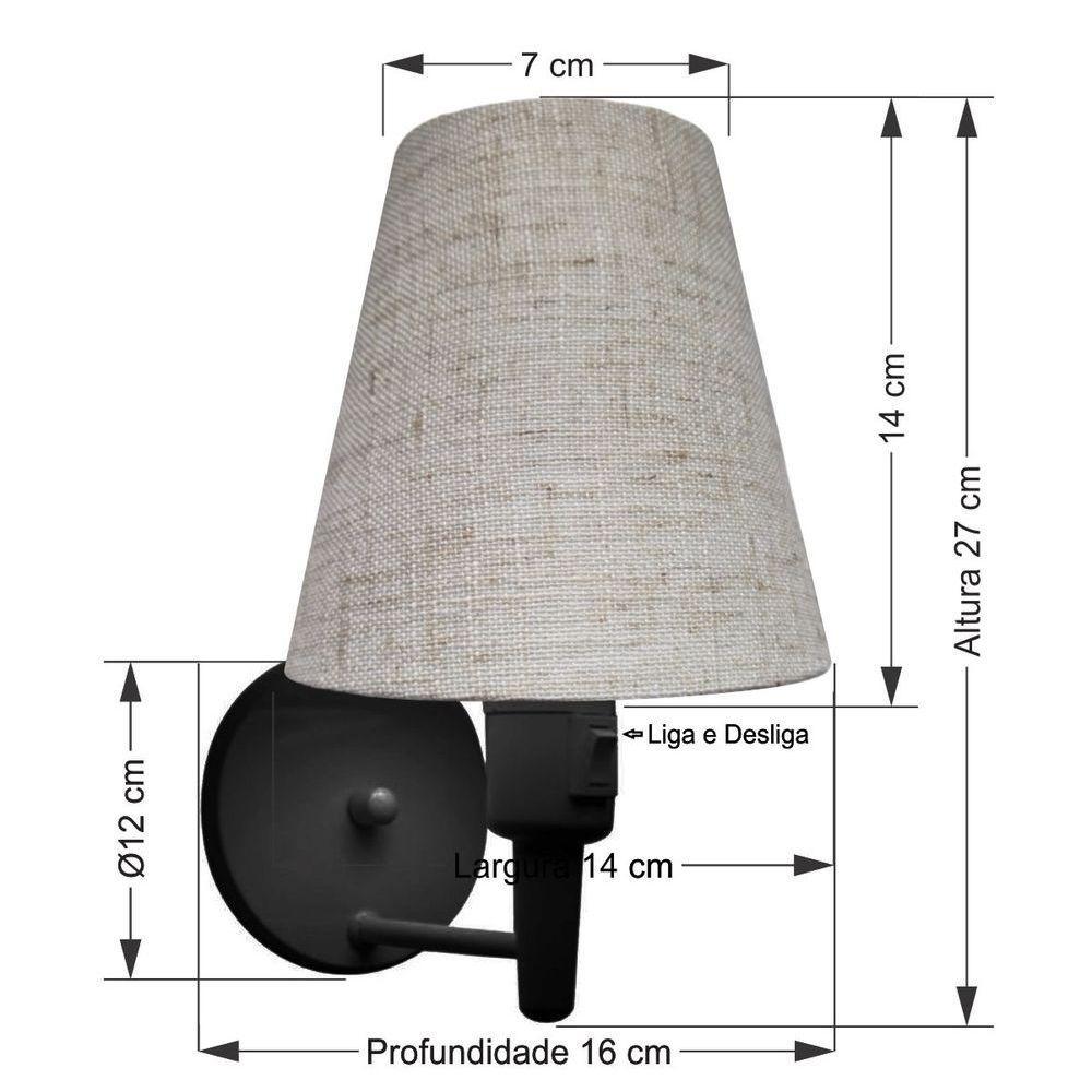 Kit-2 Arandela Cone Md-2013 Preto C- Inter Liga E Desl Cúpula Em Tecido Rustico Bege - Bivolt - 3