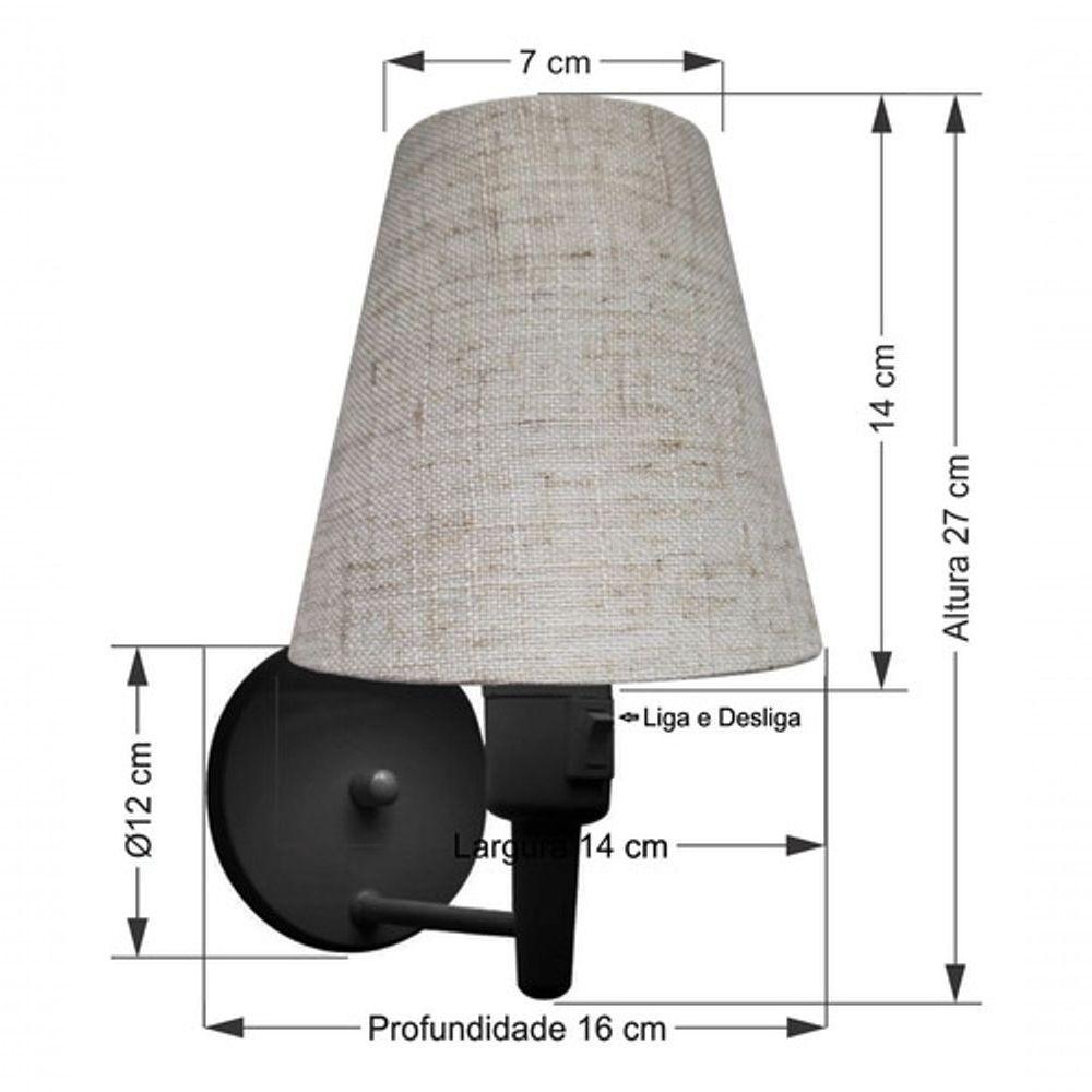 Kit-2 Arandela Cone Md-2013 Preto C- Inter Liga E Desl Cúpula Em Tecido Rustico Bege - Bivolt - 7