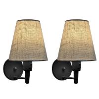 Kit-2 Arandela Cone Md-2013 Preto C- Inter Liga E Desl Cúpula Em Tecido Rustico Bege - Bivolt - 1