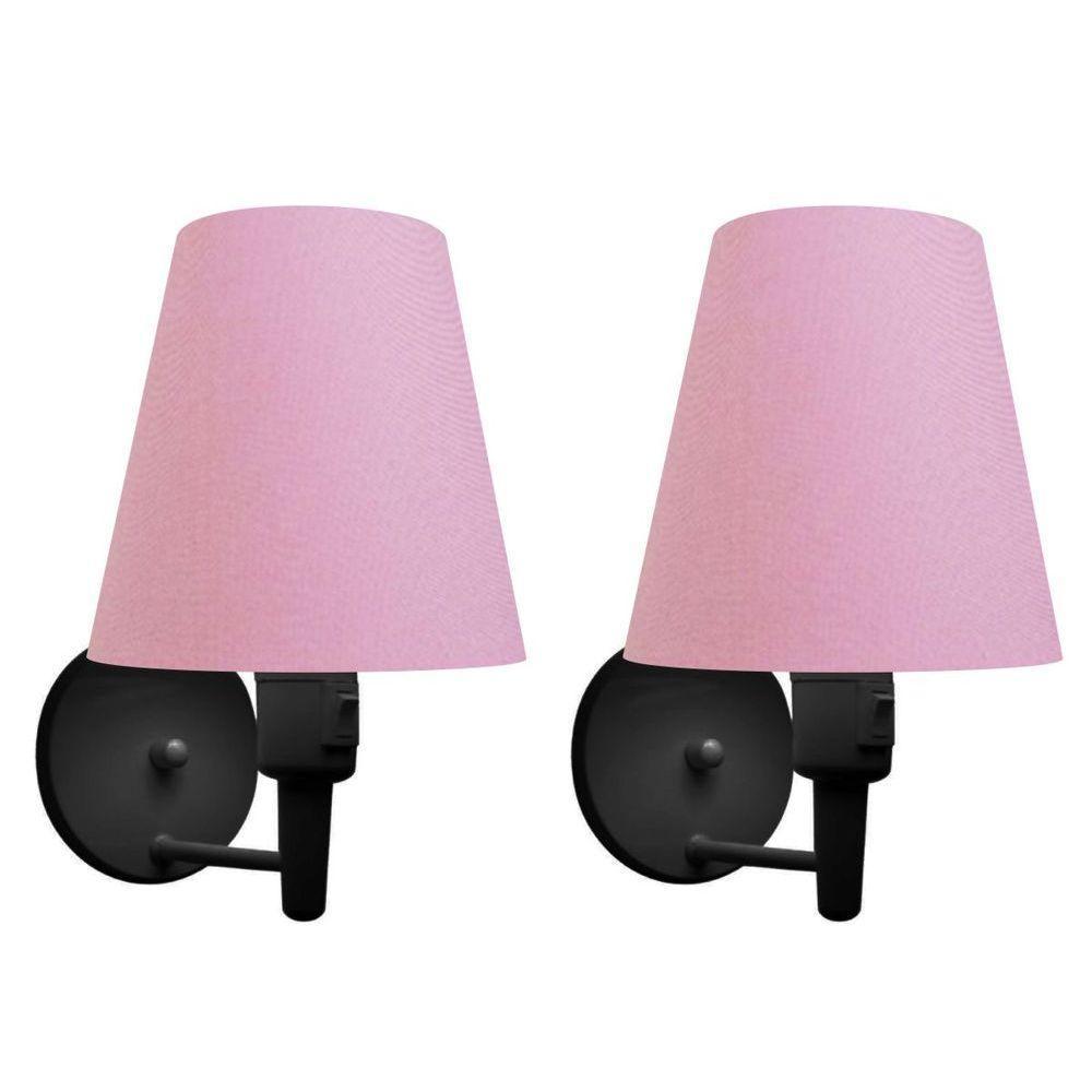Kit-2 Arandela Cone Md-2013 Preto C- Inter Liga E Desl Cúpula Em Tecido Rosa Bebê - Bivolt - 1