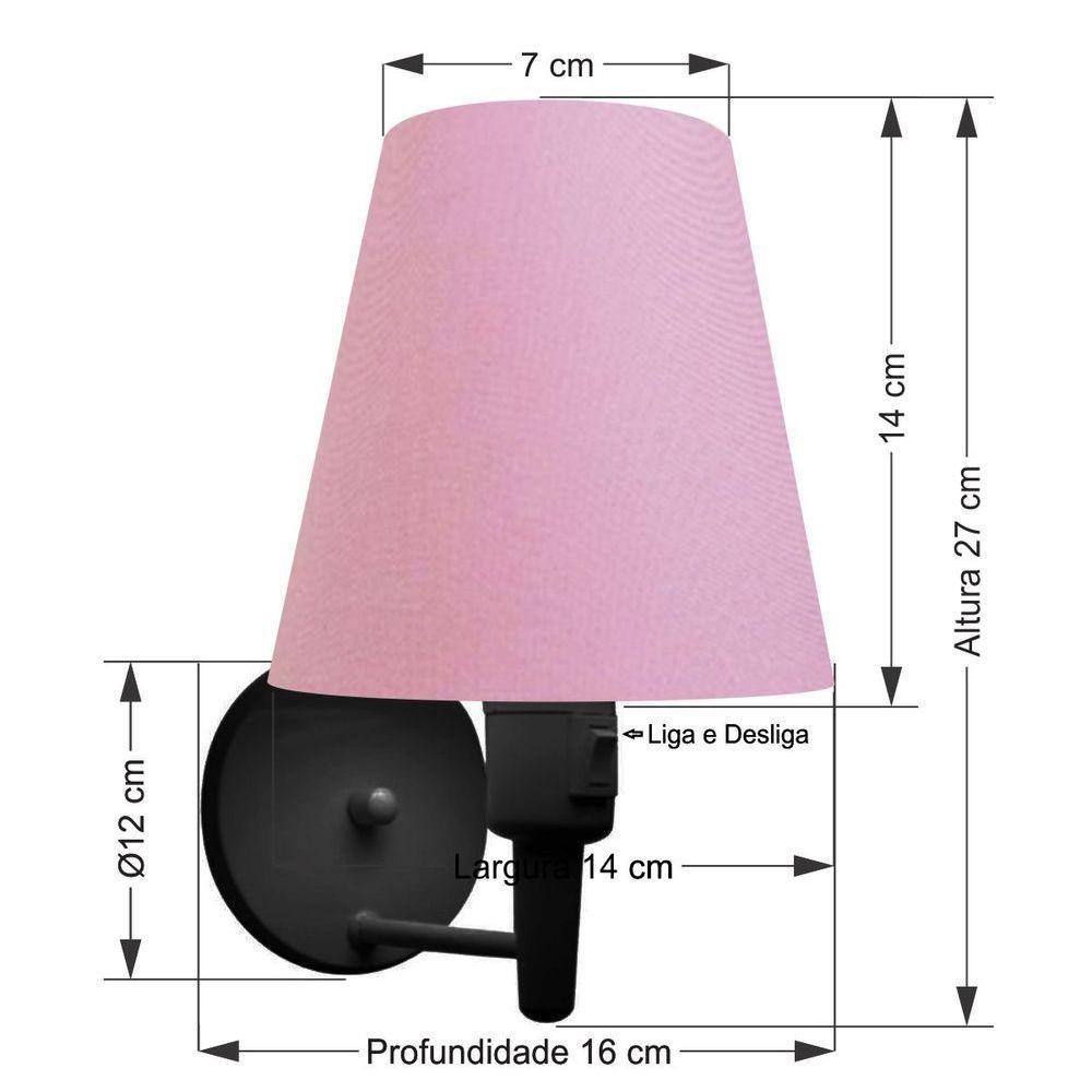 Kit-2 Arandela Cone Md-2013 Preto C- Inter Liga E Desl Cúpula Em Tecido Rosa Bebê - Bivolt - 3