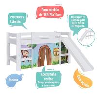 Cama Infantil Elevada Casinha Menino Menina Solteiro 202cm Com Escada E Escorregador Branco Com Zoo - 6