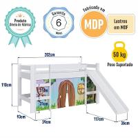 Cama Infantil Elevada Casinha Menino Menina Solteiro 202cm Com Escada E Escorregador Branco Com Zoo - 8