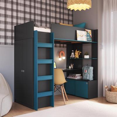 Cama Infantil Alta Multifuncional Office De Solteiro Com Colchão, Armário, Escrivaninha, Cabideiro E Prateleira Grafite