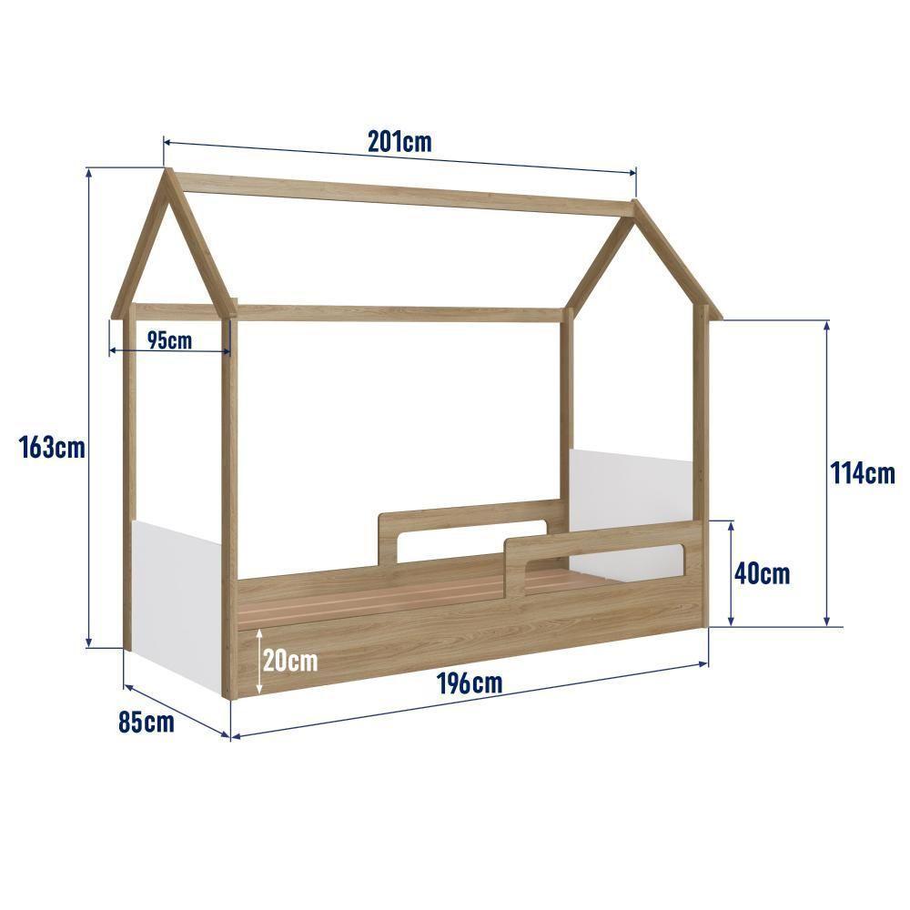 Cama Infantil Montessoriana Casinha Menino Menina Solteiro Com Proteção Lateral Aveiro Com Branco - 5