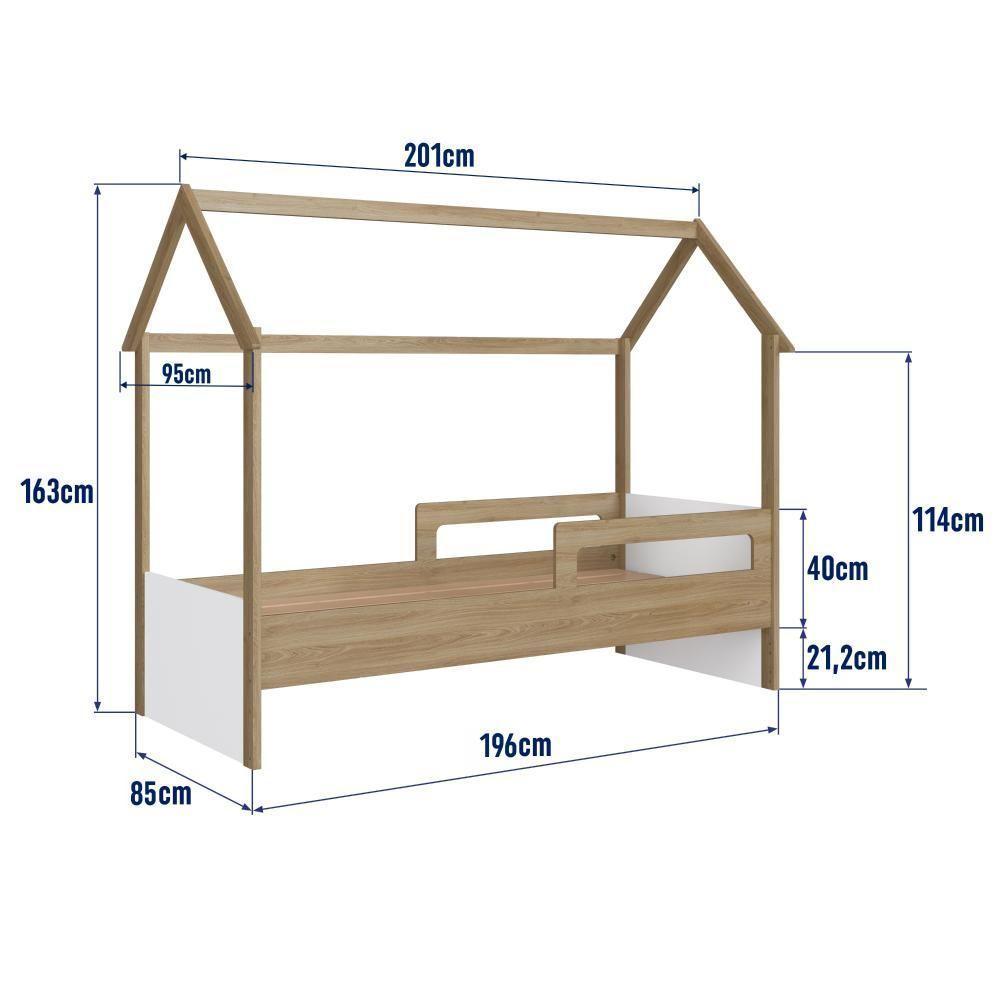 Cama Infantil Montessoriana Casinha Menino Menina Solteiro Com Proteção Lateral Aveiro Com Branco - 10