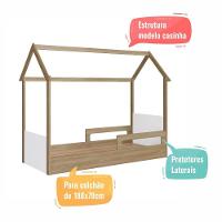 Cama Infantil Montessoriana Casinha Menino Menina Solteiro Com Proteção Lateral Aveiro Com Branco - 6