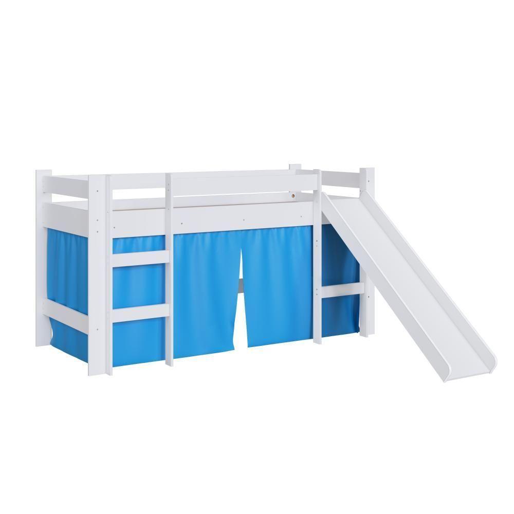 Cama Infantil Elevada Casinha Menino Menina Solteiro 202cm Com Escada E Escorregador Branco Com Azul - 5