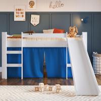 Cama Infantil Elevada Casinha Menino Menina Solteiro 202cm Com Escada E Escorregador Branco Com Azul - 2