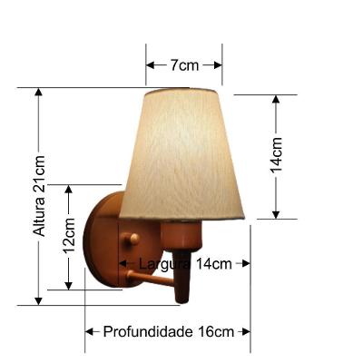 Arandela Cone Md-2004 Base Cobre Cúpula Em Tecido 14-14x07cm Algodão Crú - Bivolt
