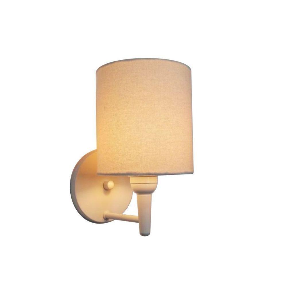 Kit-2 Arandela Cilíndrica Md-2009 Base Branco Cúpula Em Tecido 14x15cm Algodão Crú - Bivolt - 3