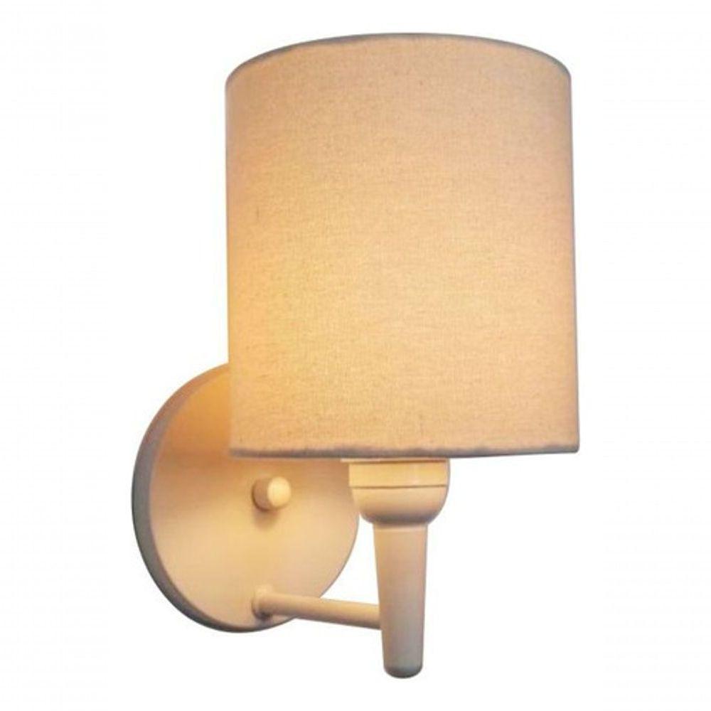 Kit-2 Arandela Cilíndrica Md-2009 Base Branco Cúpula Em Tecido 14x15cm Algodão Crú - Bivolt - 7