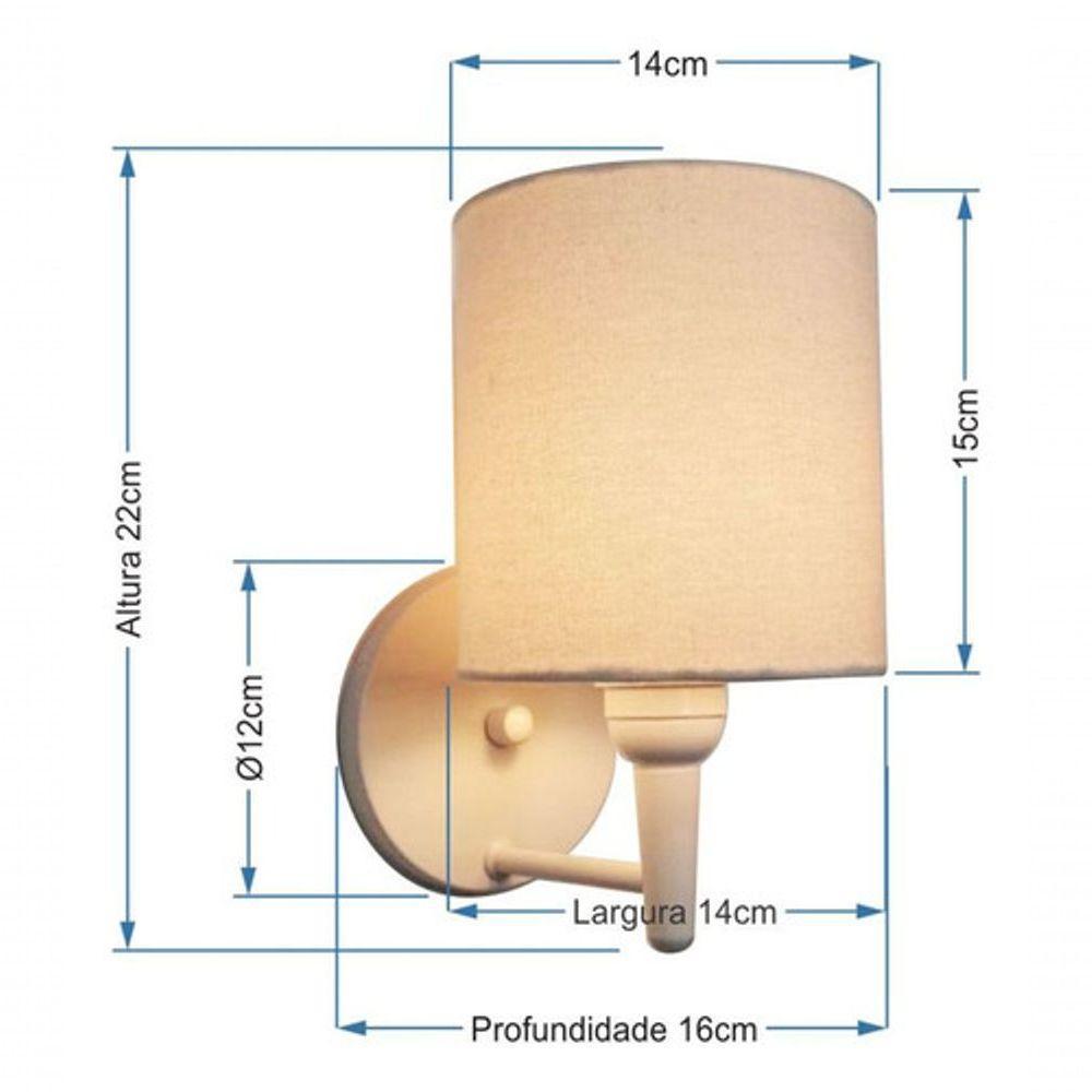 Kit-2 Arandela Cilíndrica Md-2009 Base Branco Cúpula Em Tecido 14x15cm Algodão Crú - Bivolt - 8