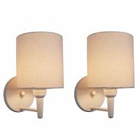 Kit-2 Arandela Cilíndrica Md-2009 Base Branco Cúpula Em Tecido 14x15cm Algodão Crú - Bivolt - 1