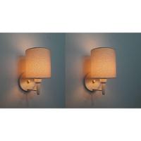 Kit-2 Arandela Cilíndrica Md-2009 Base Branco Cúpula Em Tecido 14x15cm Algodão Crú - Bivolt - 2