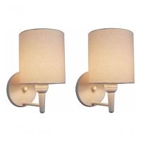 Kit-2 Arandela Cilíndrica Md-2009 Base Branco Cúpula Em Tecido 14x15cm Algodão Crú - Bivolt - 5