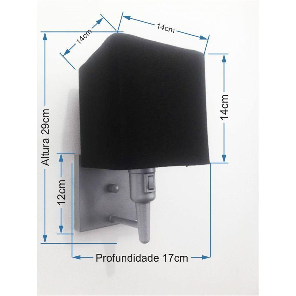 Arandela Quadrada Md-2019 Cinza C- Inter Liga E Desl Cúpula Em Tecido Preto - Bivolt - 2