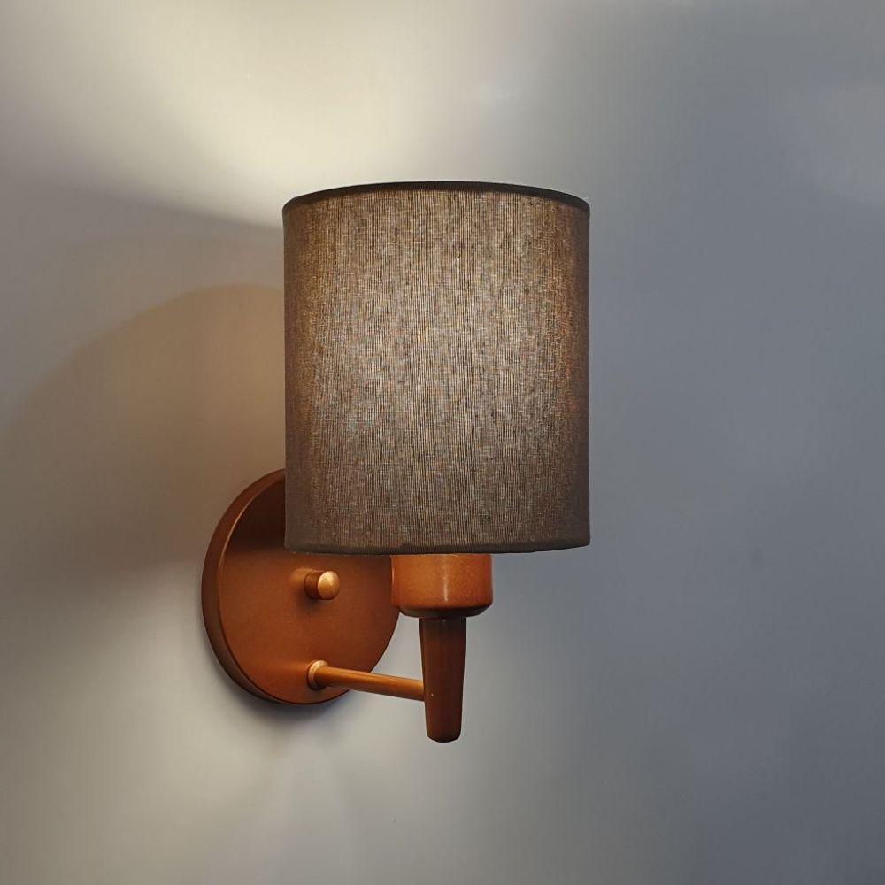 Kit-2 Arandela Cilíndrica Md-2009 Base Cobre Cúpula Em Tecido 14x15cm Caqui - Bivolt - 4