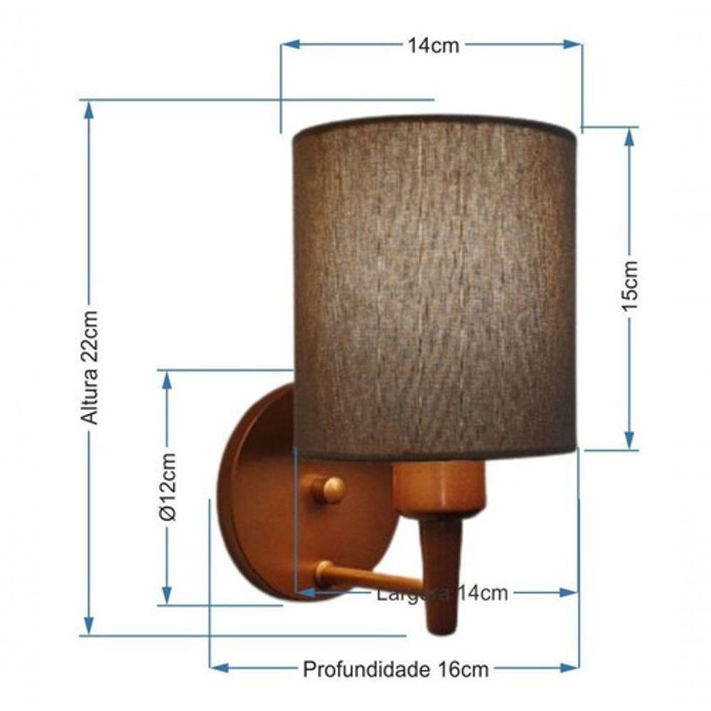 Kit-2 Arandela Cilíndrica Md-2009 Base Cobre Cúpula Em Tecido 14x15cm Caqui - Bivolt - 7