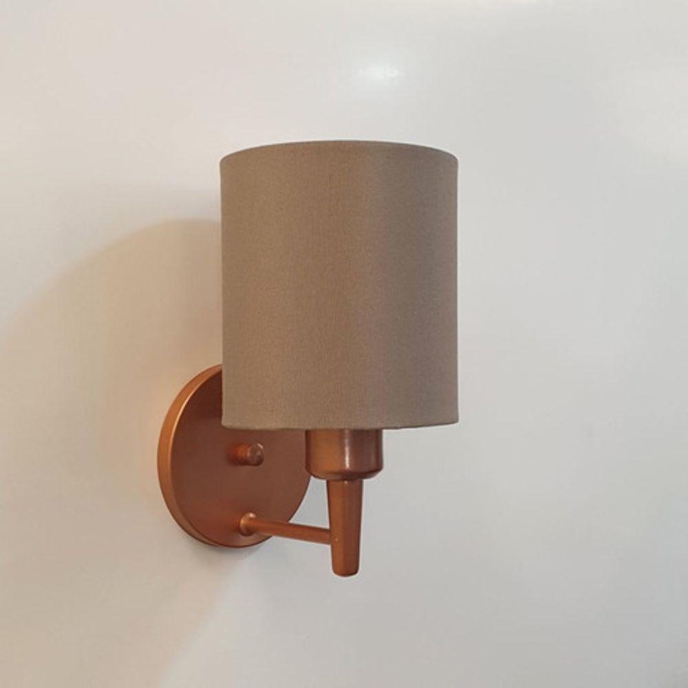 Kit-2 Arandela Cilíndrica Md-2009 Base Cobre Cúpula Em Tecido 14x15cm Caqui - Bivolt - 9