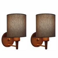 Kit-2 Arandela Cilíndrica Md-2009 Base Cobre Cúpula Em Tecido 14x15cm Caqui - Bivolt - 1