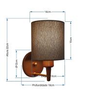 Kit-2 Arandela Cilíndrica Md-2009 Base Cobre Cúpula Em Tecido 14x15cm Caqui - Bivolt - 3