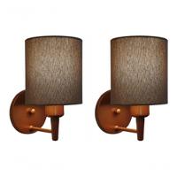 Kit-2 Arandela Cilíndrica Md-2009 Base Cobre Cúpula Em Tecido 14x15cm Caqui - Bivolt - 5