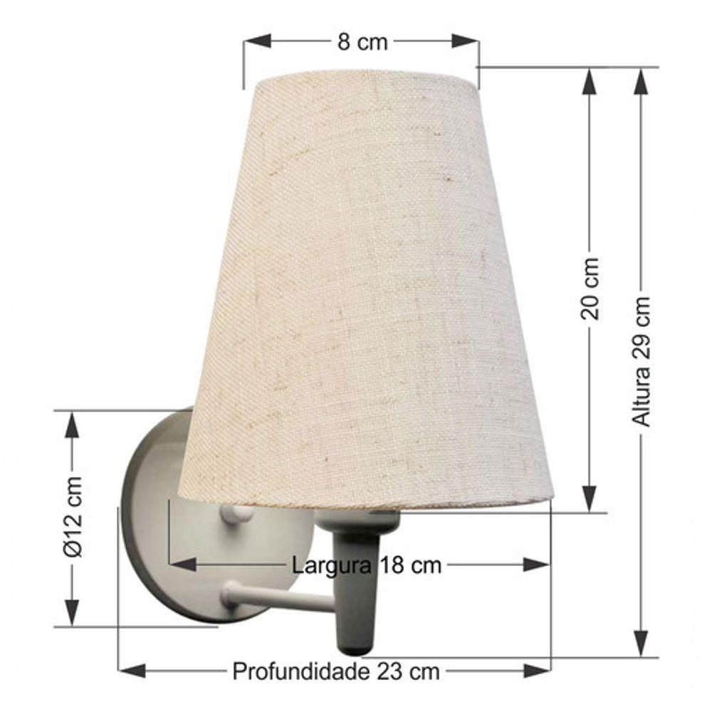 Arandela Cone Md-2007 Base Branco Cúpula Em Tecido 20-08x18cm Rustico Bege - Bivolt - 5