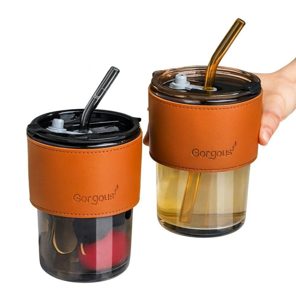 Copo De Vidro Com Canudo Tampa E Vedação 450ml Preto Fume - 2