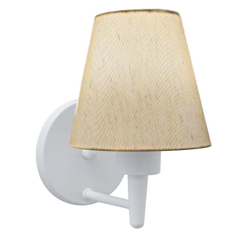 Arandela Cone Md-2004 Base Branco Cúpula Em Tecido 14-14x07cm Linho Bege - Bivolt - 1