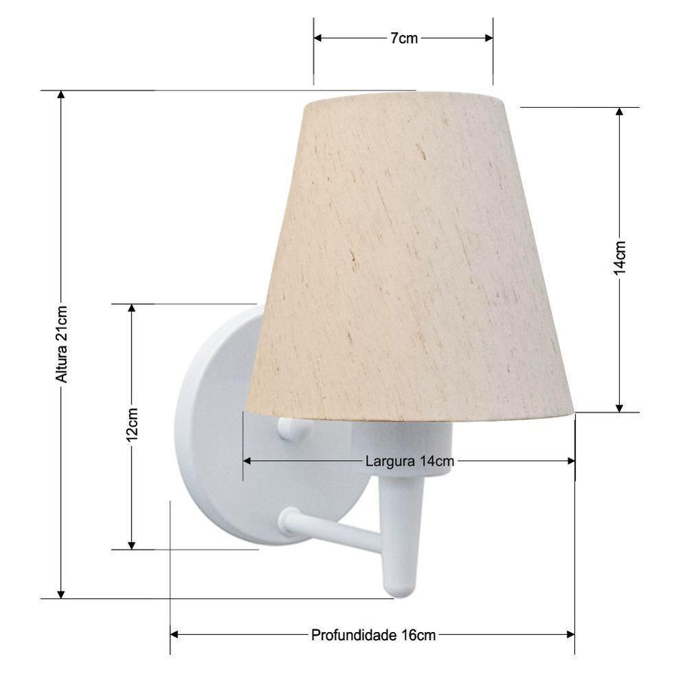 Arandela Cone Md-2004 Base Branco Cúpula Em Tecido 14-14x07cm Linho Bege - Bivolt - 2