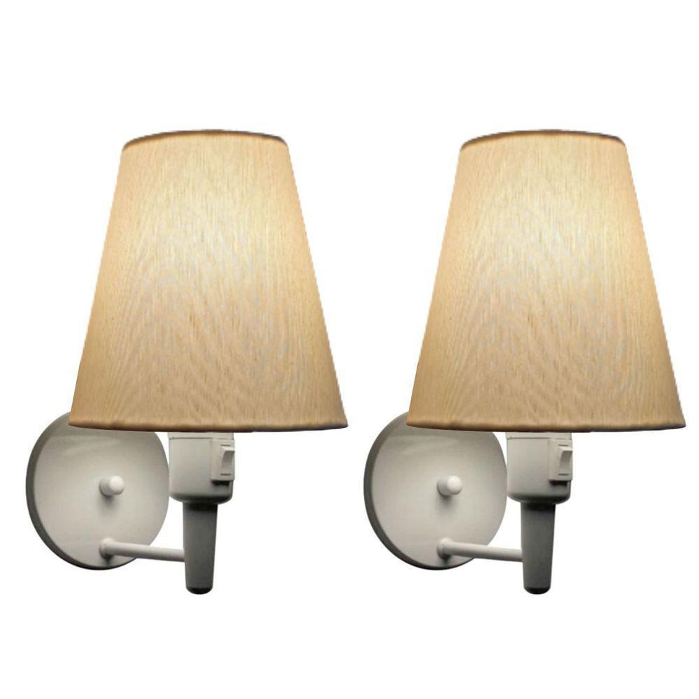 Kit-2 Arandela Cone Md-2013 Branco C- Inter Liga E Desl Cúpula Em Tecido Algodão Crú - Bivolt - 1