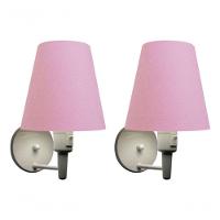 Kit-2 Arandela Cone Md-2013 Branco C- Inter Liga E Desl Cúpula Em Tecido Rosa Bebê - Bivolt