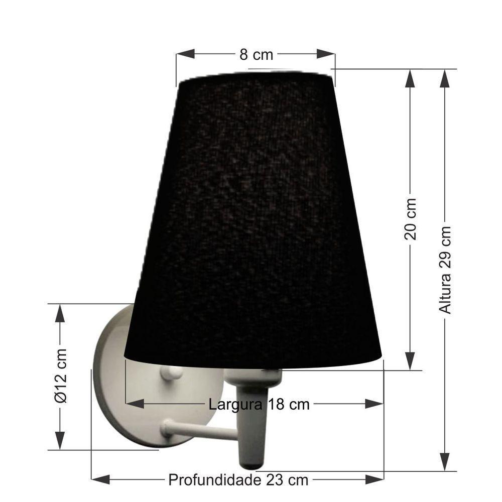 Arandela Cone Md-2007 Base Branco Cúpula Em Tecido 20-08x18cm Preto - Bivolt - 2
