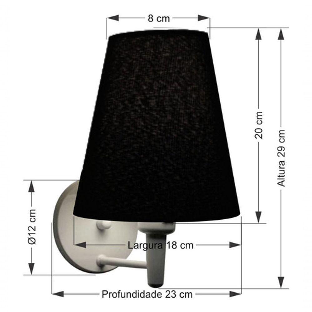 Arandela Cone Md-2007 Base Branco Cúpula Em Tecido 20-08x18cm Preto - Bivolt - 5