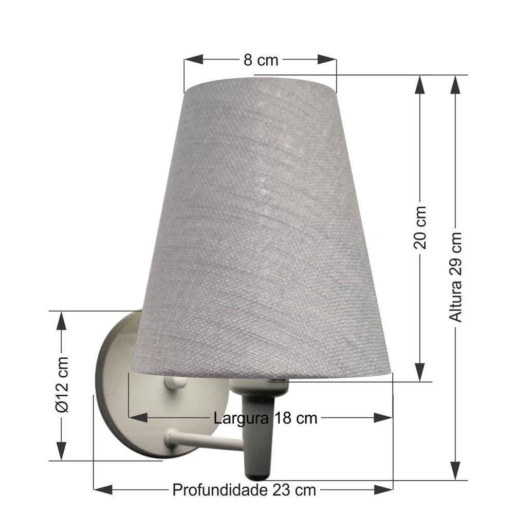 Arandela Cone Md-2007 Base Branco Cúpula Em Tecido 20-08x18cm Rustico Cinza - Bivolt - 2