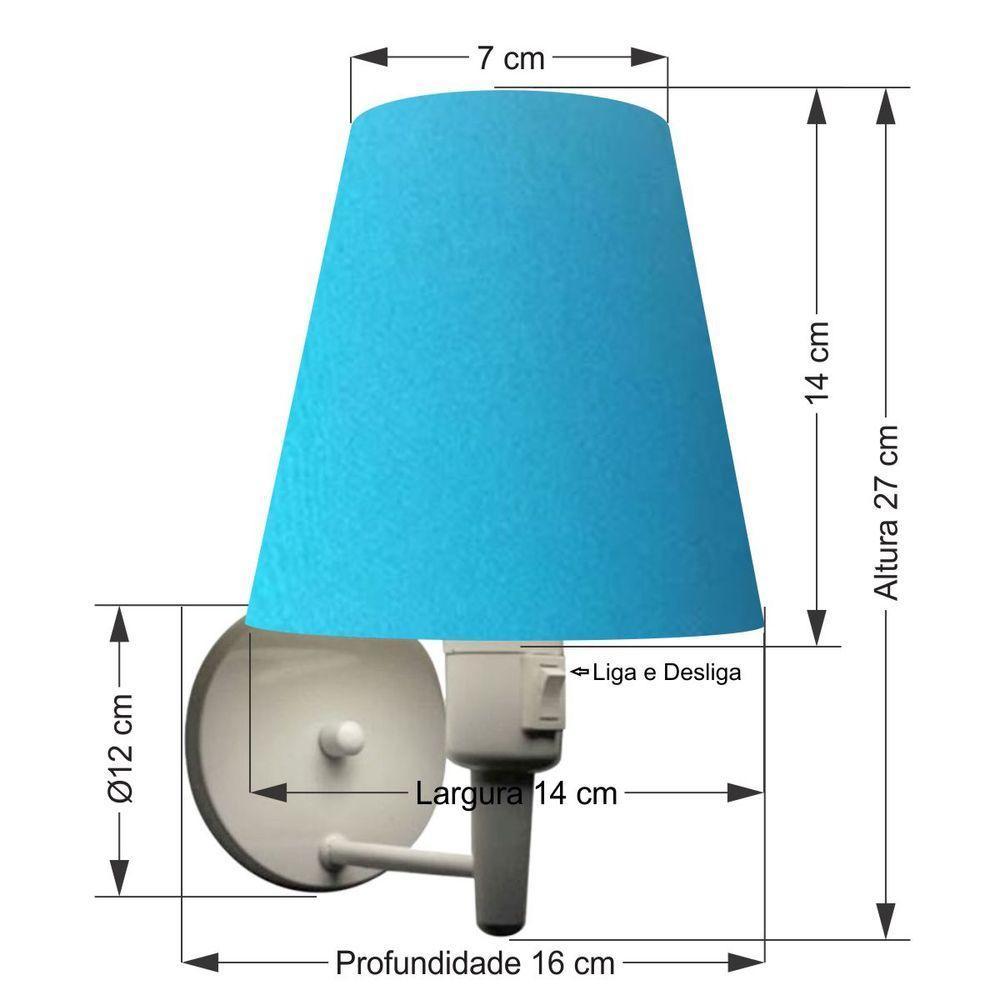 Arandela Cone Md-2013 Branco C- Inter Liga E Desl Cúpula Em Tecido Azul Turquesa - Bivolt - 2
