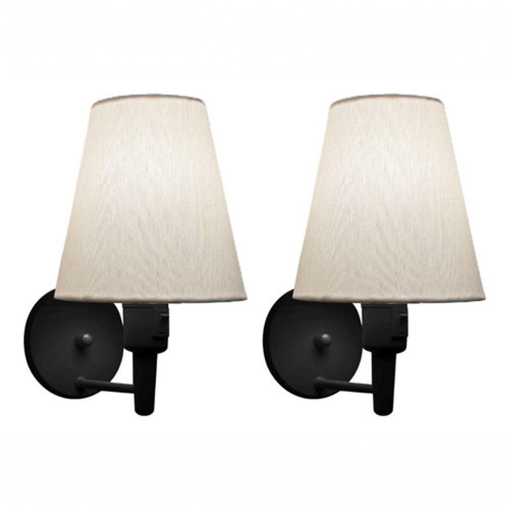 Kit-2 Arandela Cone Md-2013 Preto C- Inter Liga E Desl Cúpula Em Tecido Branco - Bivolt - 6