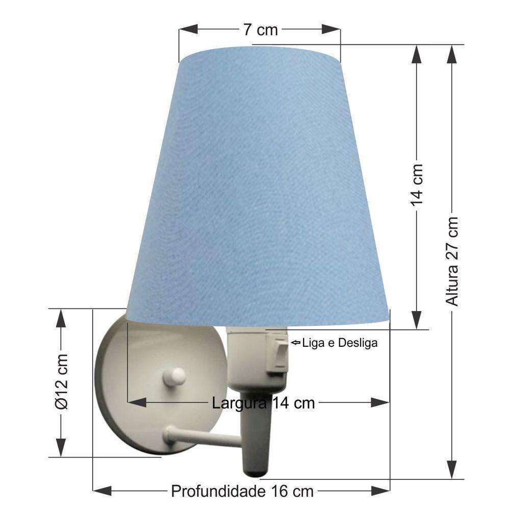 Arandela Cone Md-2013 Branco C- Inter Liga E Desl Cúpula Em Tecido Azul Bebê - Bivolt - 2
