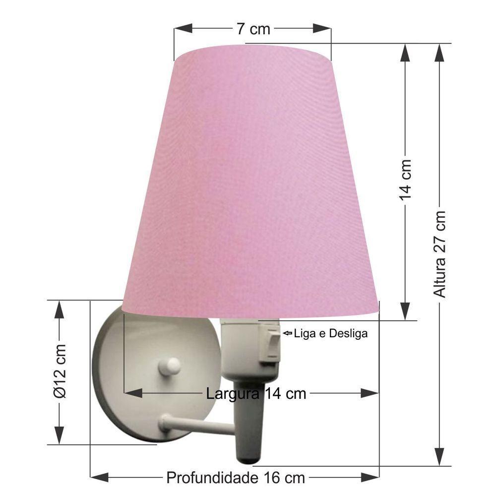 Arandela Cone Md-2013 Branco C- Inter Liga E Desl Cúpula Em Tecido Rosa Bebê - Bivolt - 2