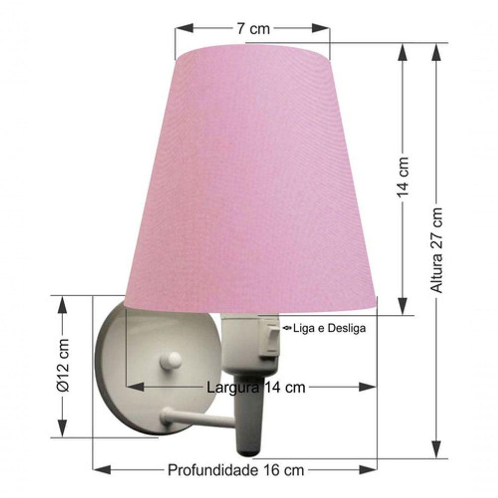 Arandela Cone Md-2013 Branco C- Inter Liga E Desl Cúpula Em Tecido Rosa Bebê - Bivolt - 4