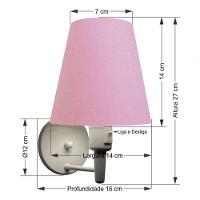 Arandela Cone Md-2013 Branco C- Inter Liga E Desl Cúpula Em Tecido Rosa Bebê - Bivolt - 4